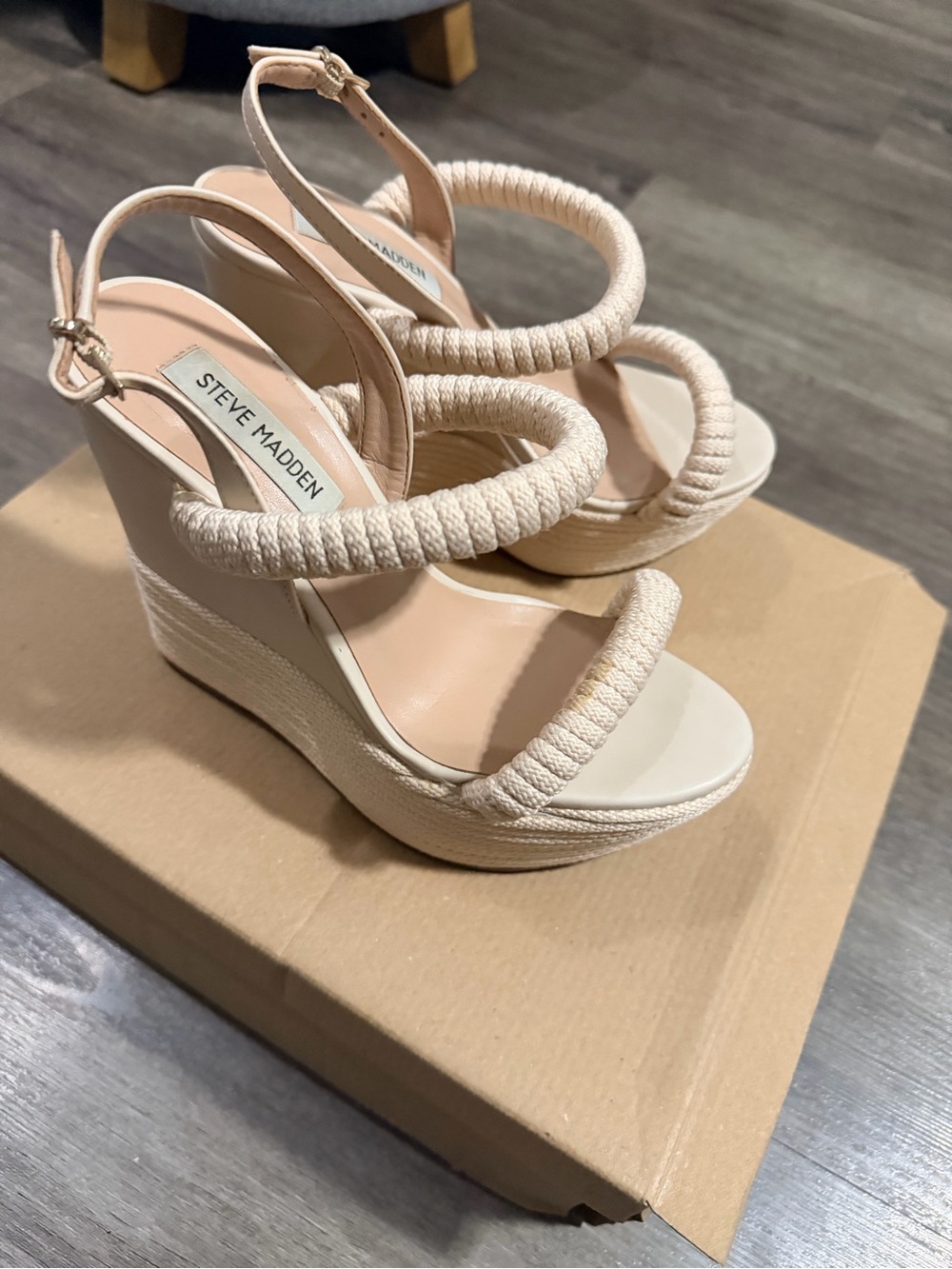 Steve Madden Cream Rope-Detail Wedge Sandals